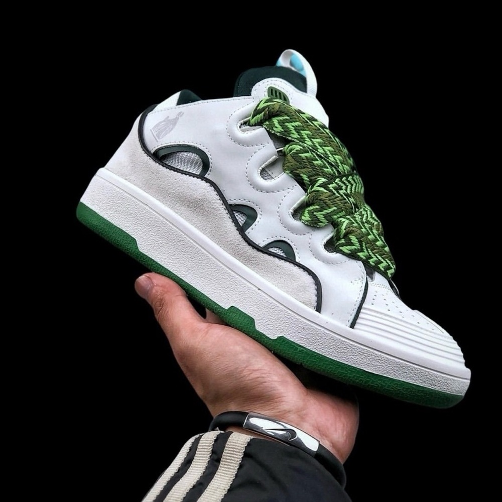 Lanvin White and Green Athletic Shoes